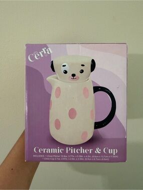 Pink Polka Dot Ceramic Pitcher & Cup Set